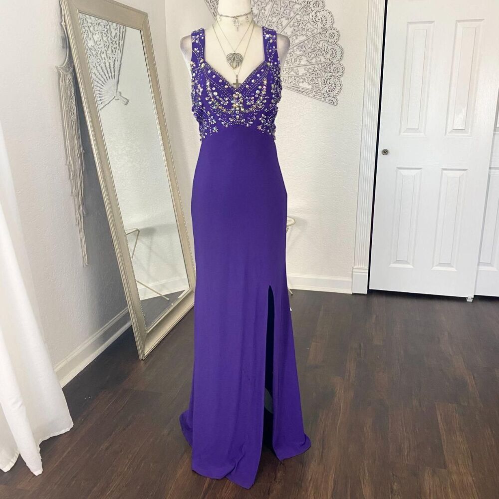 Jump Early 2000's Purple Iridescent Rhinestone Fairy Beaded Prom Formal Dress S